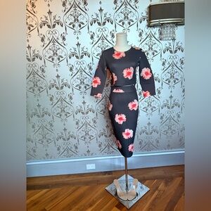 Y2K Moment — Re:Named Black Floral Crop Top + Pencil Skirt Set Size S